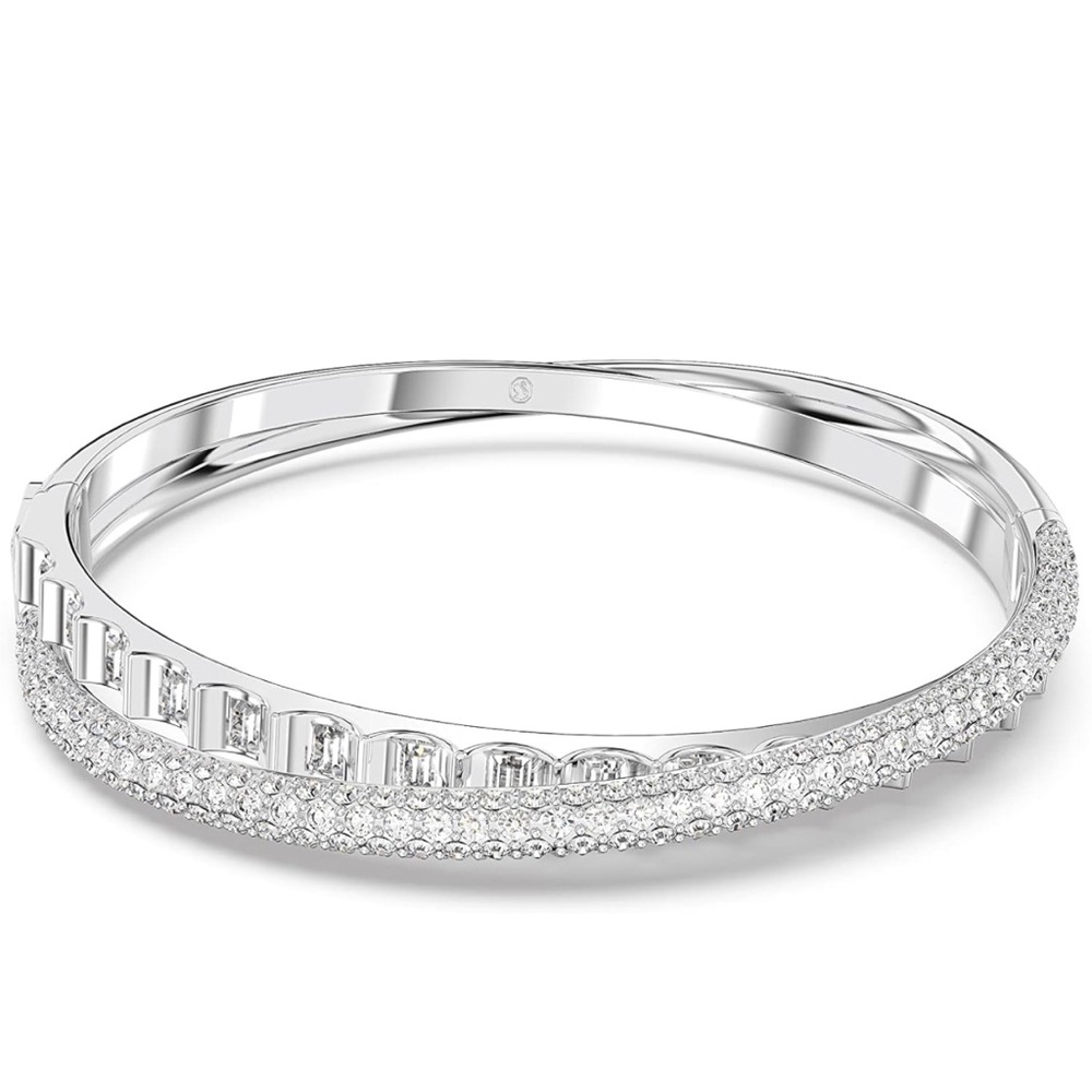 Swarovski Rota bangle Mixed cuts, White, Rhodium plated